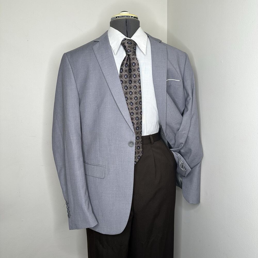 Mens 40S Blazer Gray 1 Button Large 44" Casual Sport Coat Suit Jacket
